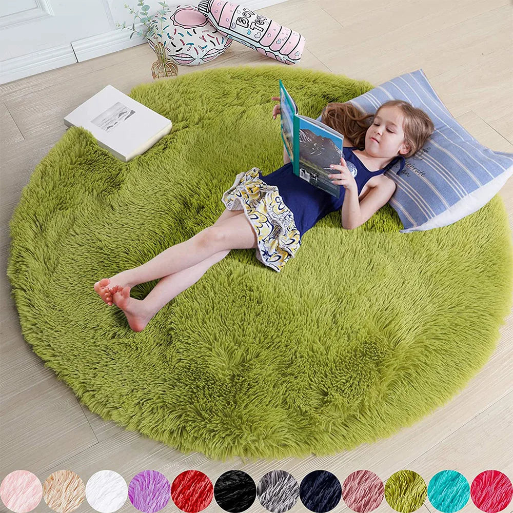 Round Rug Polyester Microfibre 100.0 cm Pink Children Play Area Shaggy Nursery Floor Mat Non Slip Memory Foam | Thomler
