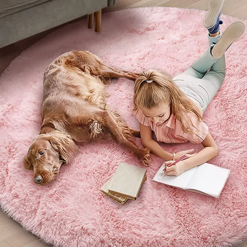 Round Shag Area Rug with 1.75-Inch Pile for Living Room, Bedroom, Nursery – Ultra-Soft Faux Fur Floor Mat | Thomler