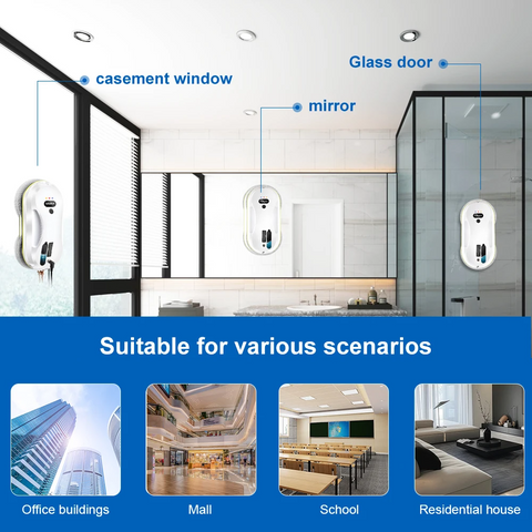 Automatic Glass Cleaner Robot with Spray System for Windows, Mirrors & Glass Doors – Remote Control & Edge Sensors | Thomler
