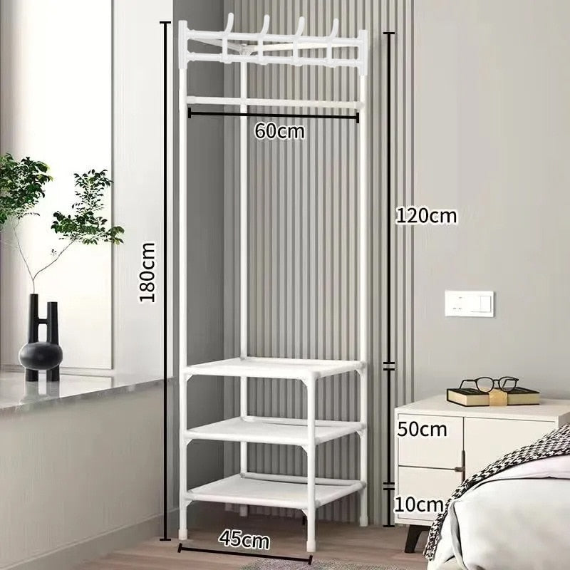Corner Metal Garment Rack with Shelves for Entryway & Bedroom Organization | Thomler