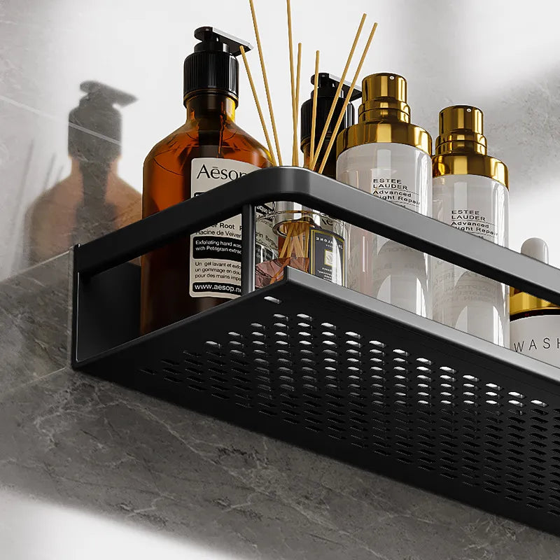Wall-Mounted Bathroom Organizer Rack with Drainage Holes – Waterproof Metal Design for Shower, Sink & Kitchen | Thomler