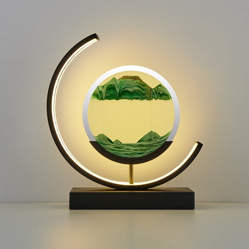 Rotating Sand Art LED Table Lamp | Mesmerizing 3D Liquid Motion Desk Light with Acrylic Frame | Modern Accent Lamp for Bedroom Living Room | Thomler