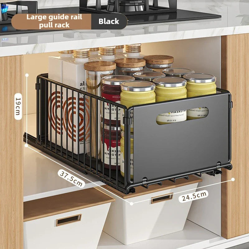 Storage Drawer Carbon Steel 37.5 cm Pull Out Kitchen Cabinet Spice Organiser Pantry Rack Black | Thomler
