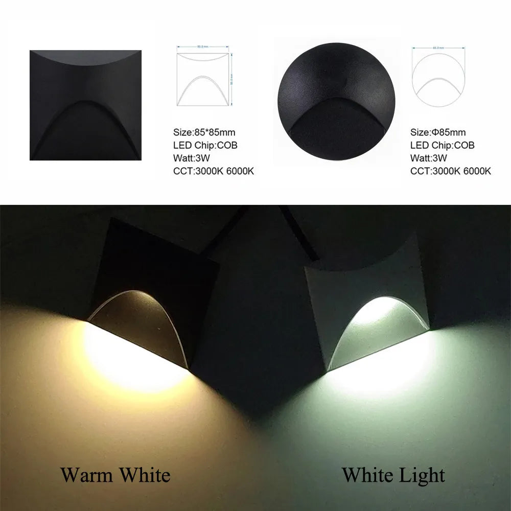 Recessed LED Step Light Fixture 3W Outdoor Weatherproof Stair and Pathway Wall Mount Lighting for Deck Porch Garden Exterior Illumination | Thomler
