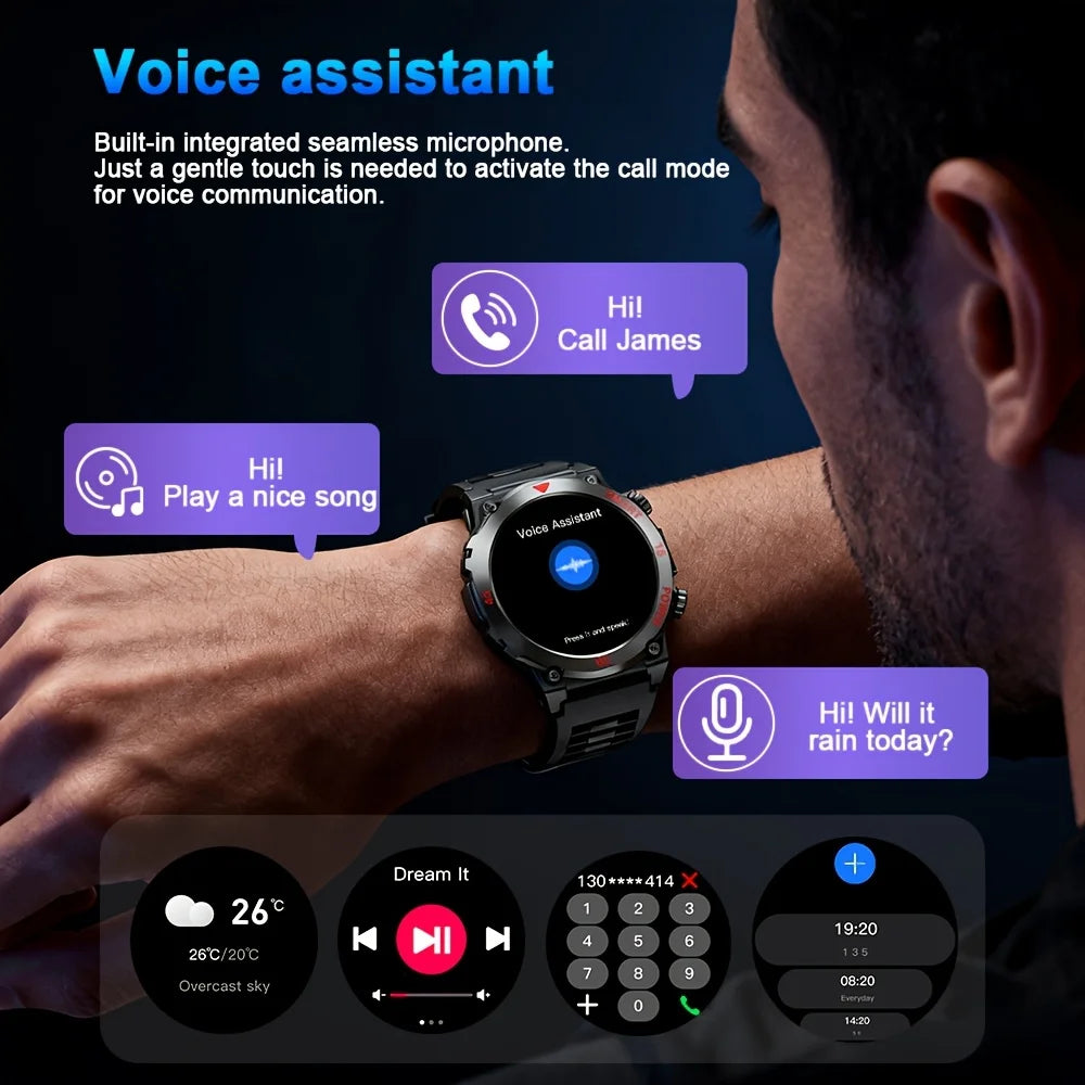 Round Fitness Tracker with Built-In Flashlight & Bluetooth Calling – 1.52" HD Display, Heart Rate Monitor, Magnetic Charging for Outdoor | Thomler