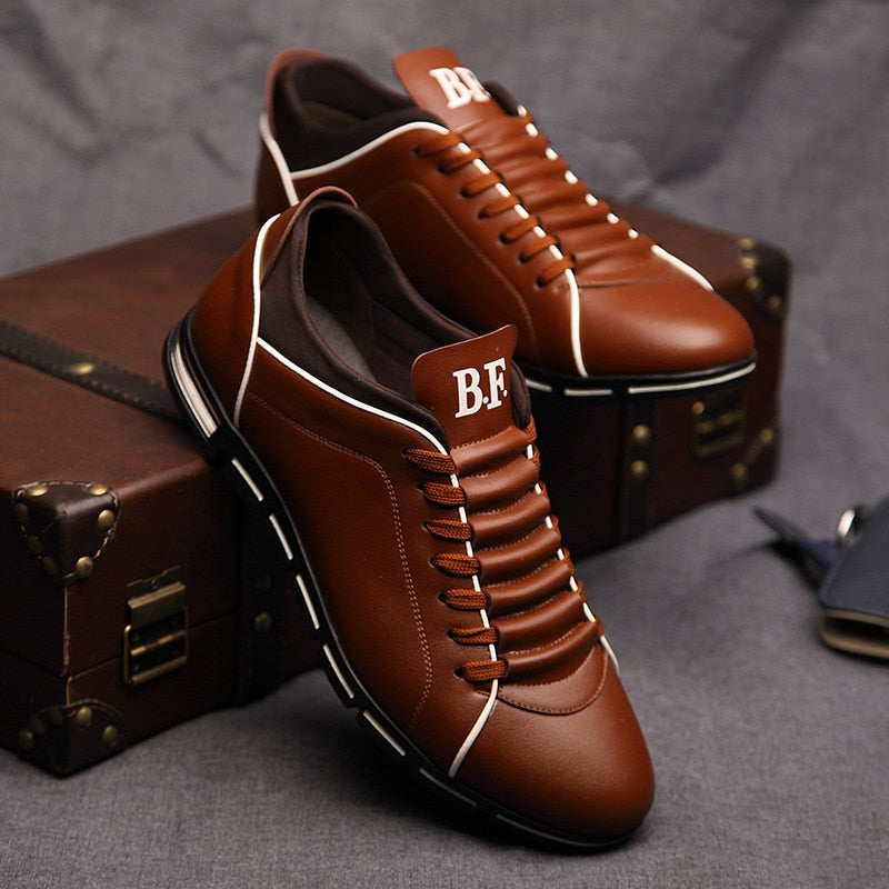 Men's Low-Top Lace-Up Sneakers PU Leather Casual Athletic Shoes Flat Rubber Sole for Everyday Work Gym Tennis | Thomler