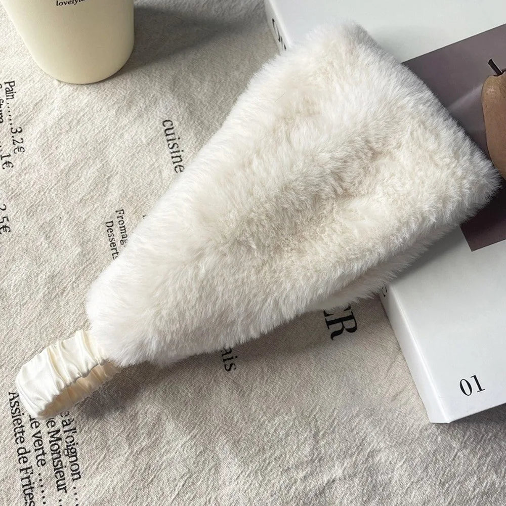 Plush Wide Headband Stretch Faux Fur Hair Band Soft Velvet Solid Color Ear Warmer for Women Everyday Workout Yoga Running | Thomler