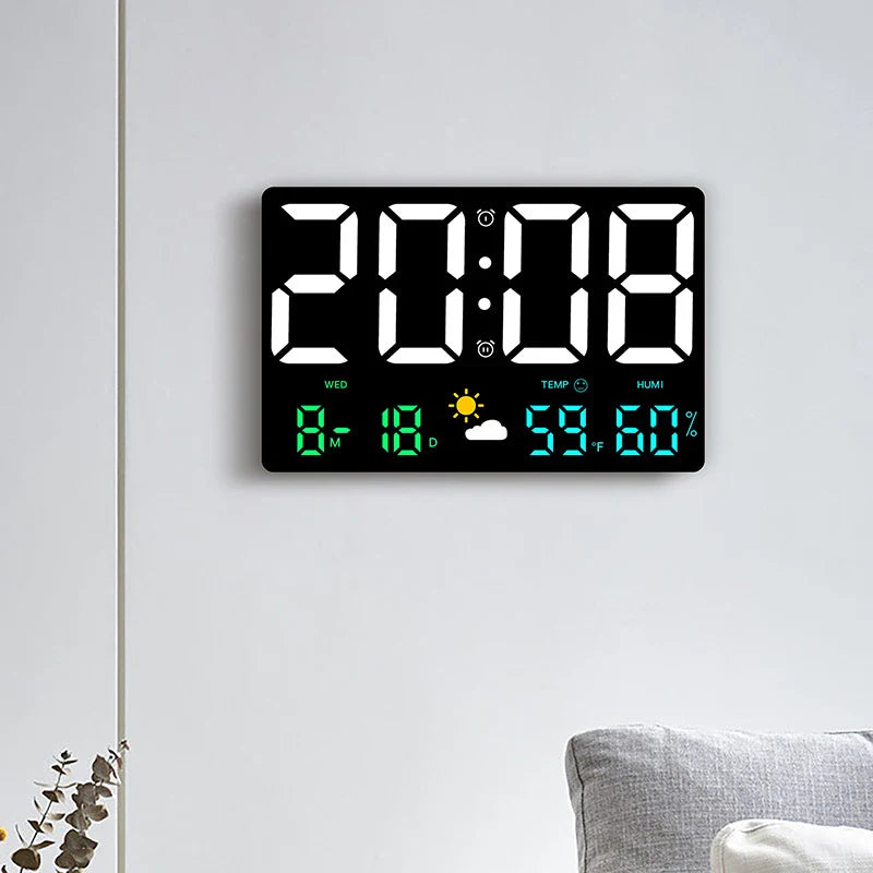 Digital Wall Clock LED 24.8 cm Colour Weather Display Bedroom Office Desk Alarm Clock Remote Control | Thomler
