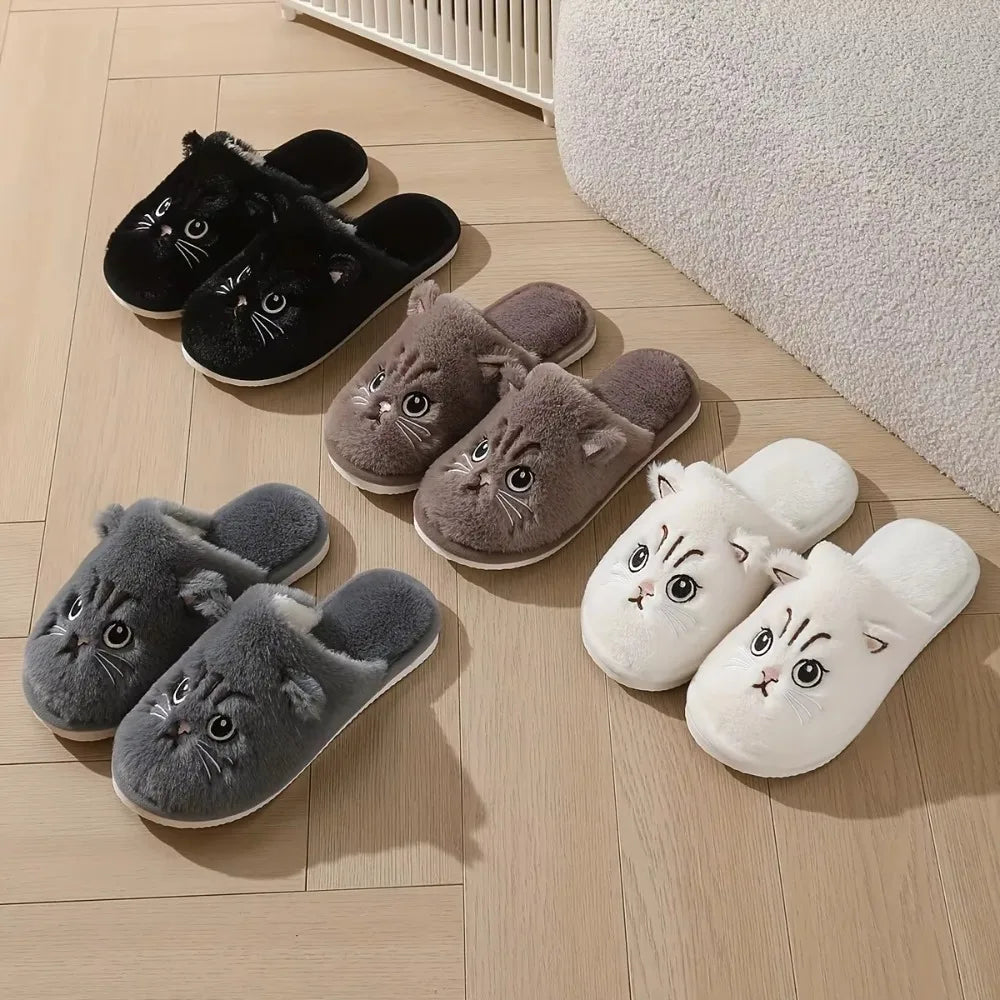 Women's Fuzzy Cat Slippers with Cushioned Foam Sole & Non-Slip Grip for Indoor Lounging & Bedroom Comfort | Thomler