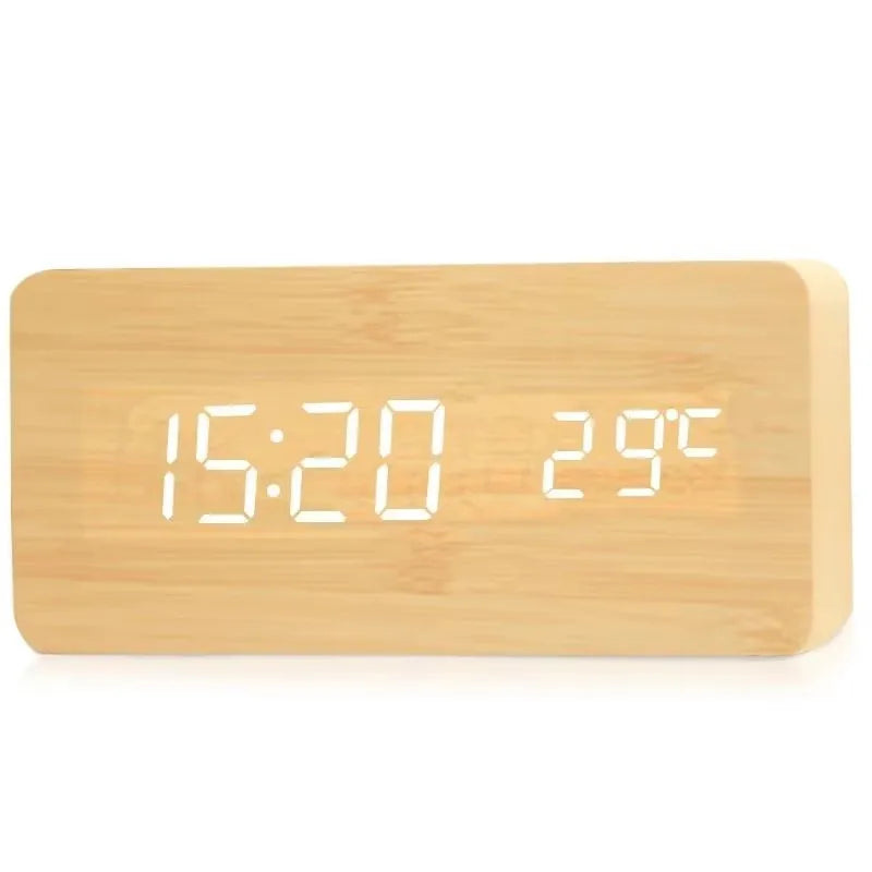 Alarm Clock Wood Look LED Display USB Powered Bedroom Desk Temperature Clock 12 24 Hour Adjustable Brightness Triple Alarm | Thomler