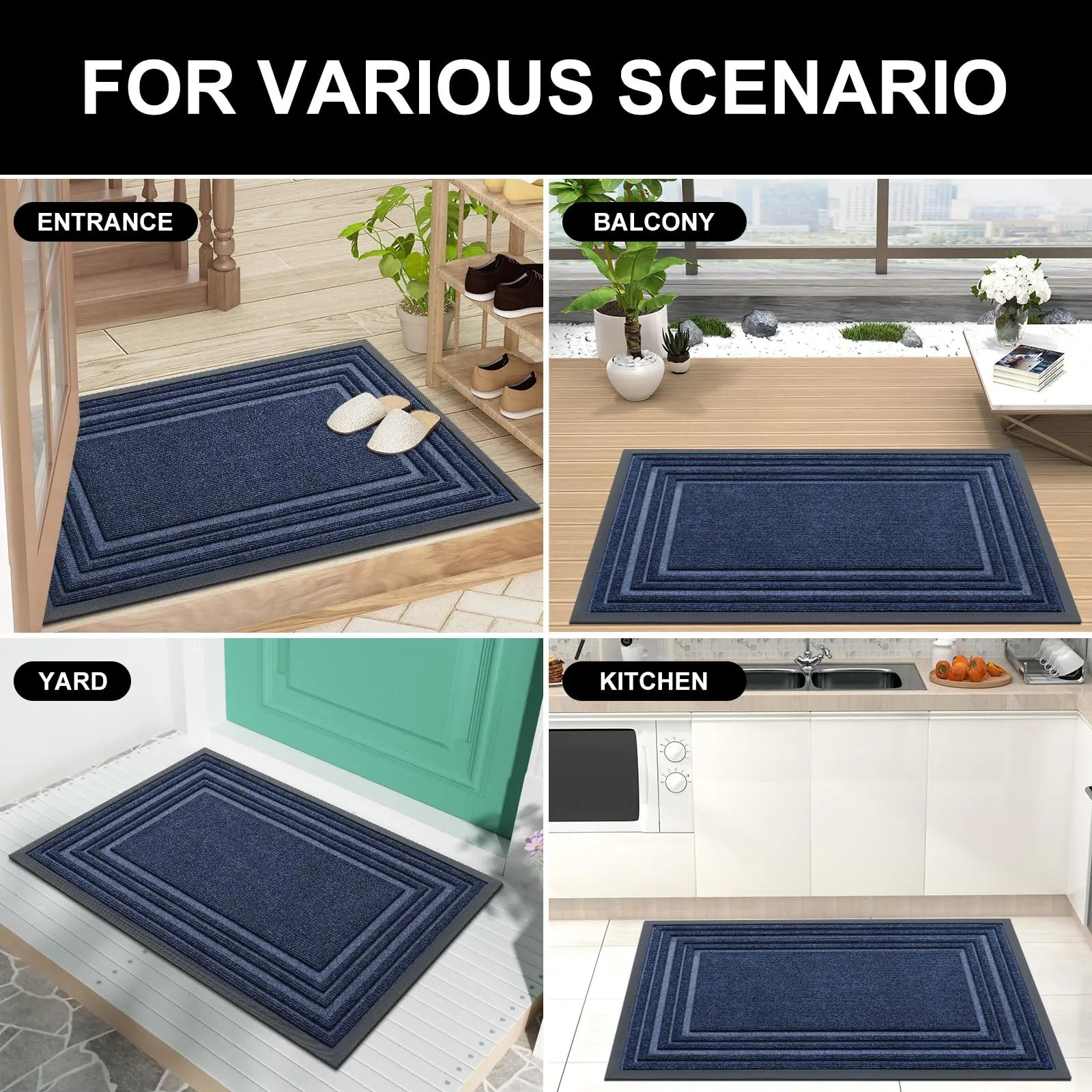 Doormat Rubber Low Profile Indoor Outdoor Entrance Hallway Patio Non Slip Dirt Trapping Weather Resistant Floor Mat | Thomler