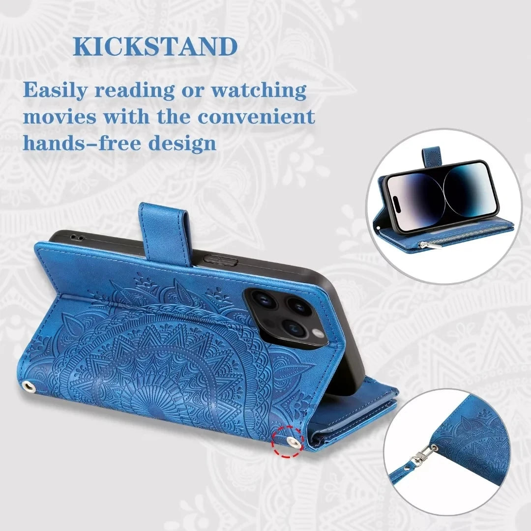 Folio Wallet Case for Galaxy S26 S25 S24 S23 S22 S21 S20 Note 20 10 9 with Card Slots Embossed Leather Flip Cover | Thomler