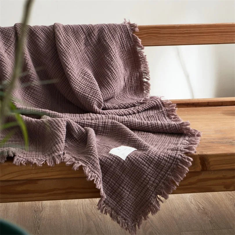 Premium Cotton Muslin Throw Blanket with Tassels – 6-Layer Gauze Weave for Couch, Bed, Office Naps & Decor | Thomler