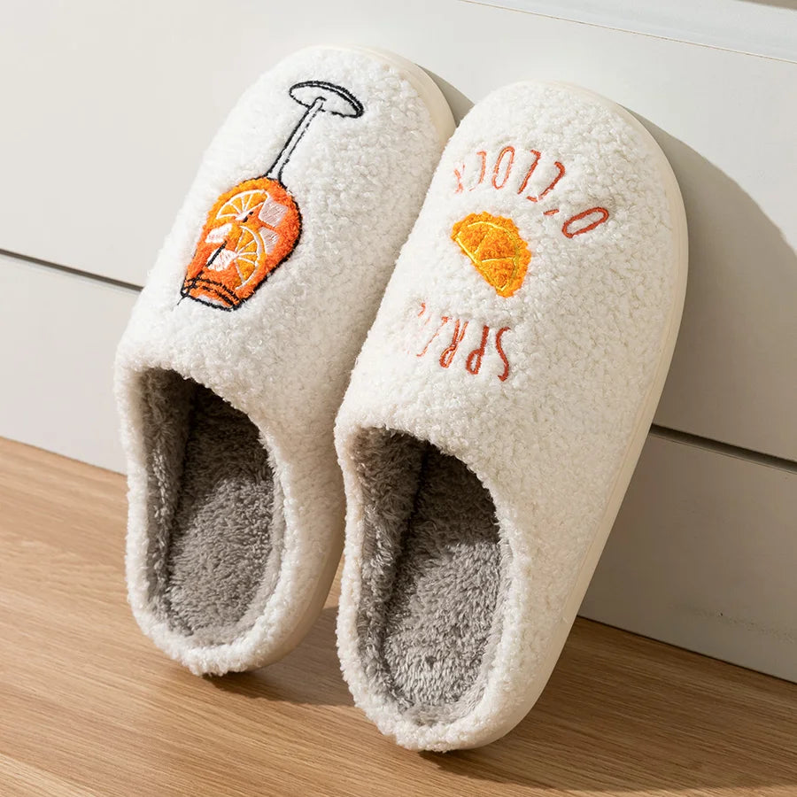 Novelty Cocktail Theme Plush House Slippers for Women – Cozy Fluffy Indoor Footwear for Parties Bridal Showers Gifts | Thomler