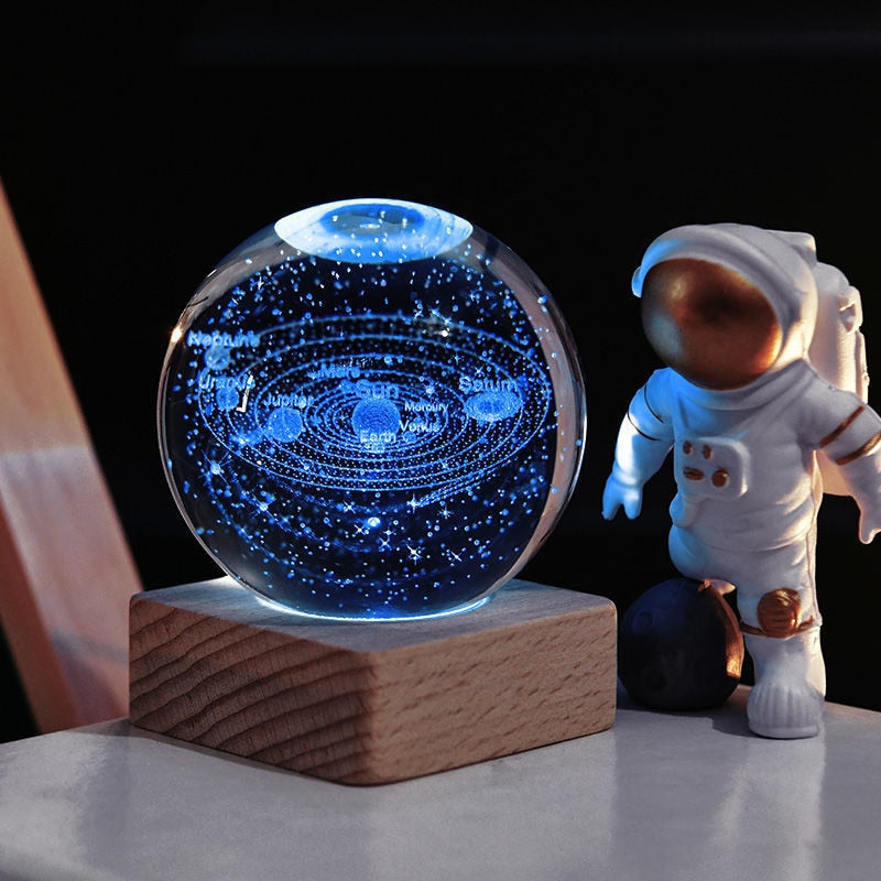 Table Lamp K9 Crystal Sphere 6.0 cm LED Wooden Base Desk Bedside Mood Lighting Decorative Accent | Thomler