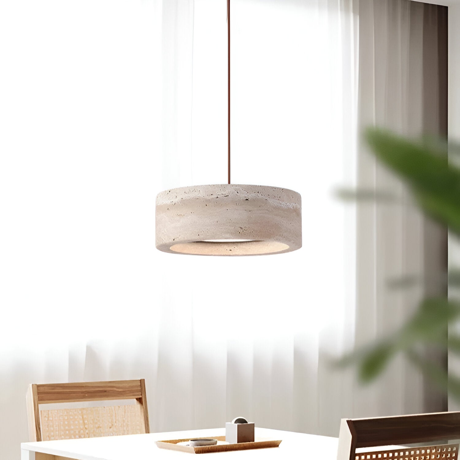 Pendant Light Travertine Stone 7.9 in Yellow Dining Room Kitchen Island Hanging Ceiling Lamp Adjustable Cord | Thomler