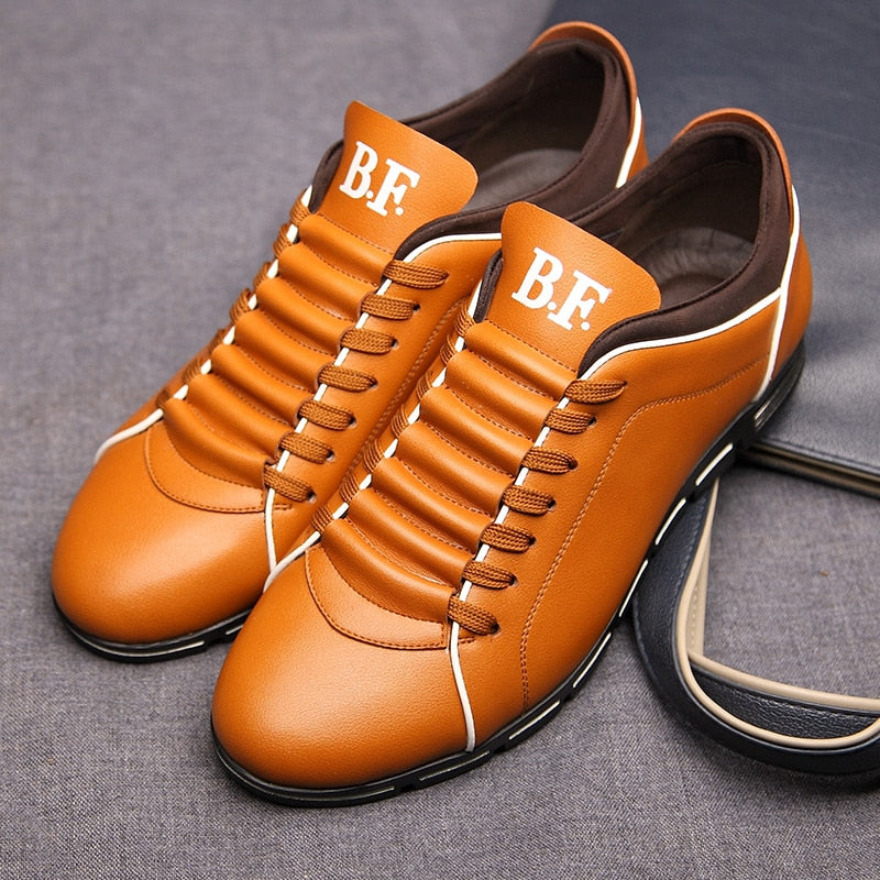 Men's Low-Top Lace-Up Sneakers PU Leather Casual Athletic Shoes Flat Rubber Sole for Everyday Work Gym Tennis | Thomler