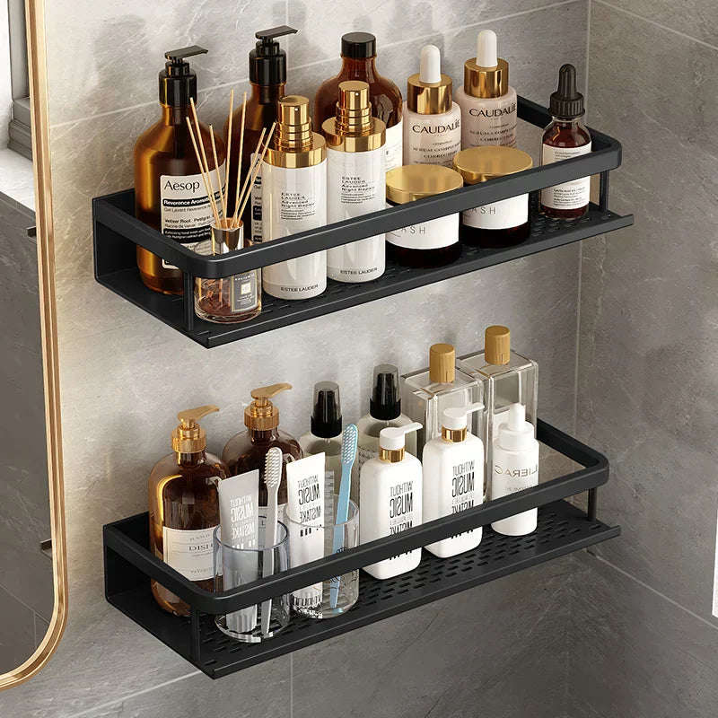 Shower Shelf Aluminium 60.0 cm Black Wall Mounted Bathroom Storage Organiser Rack For Shampoo Toiletries Kitchen | Thomler
