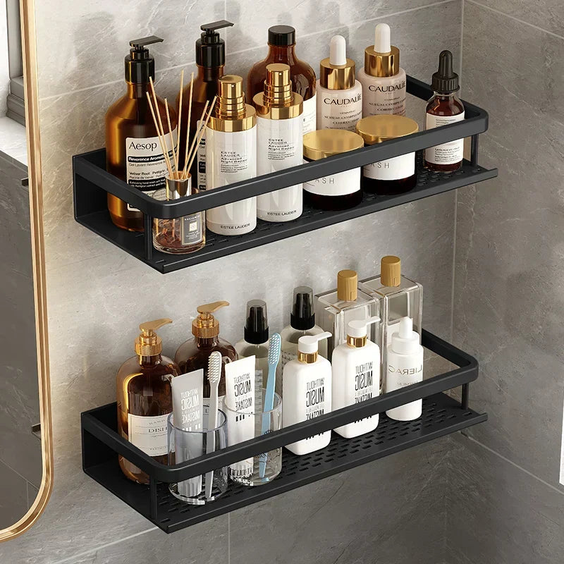 Wall-Mounted Bathroom Organizer Rack with Drainage Holes – Waterproof Metal Design for Shower, Sink & Kitchen | Thomler