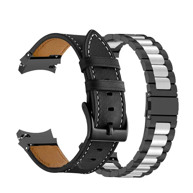 Leather & Steel Smartwatch Strap for Galaxy Watch 5 – Adjustable Wristband in Multiple Finishes | Thomler
