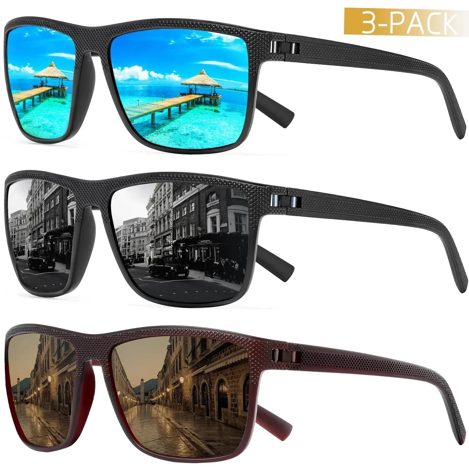 Polarized Sunglasses 3-Pack Set UV400 Protection Outdoor Eyewear for Men Women Driving Fishing Beach Sports | Thomler