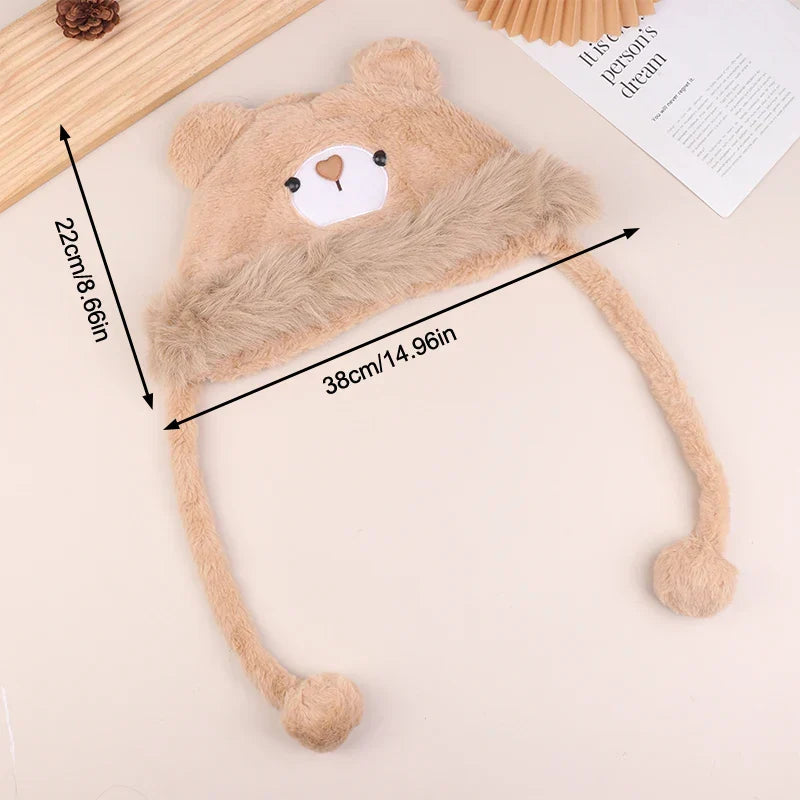 Plush Bear-Face Winter Hat with Long Earflaps – Cozy Faux Fur Knit Beanie for Cold Weather | Thomler