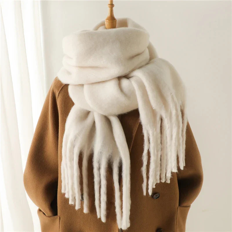 Oversized Cashmere-Feel Winter Scarf with Tassel Trim – Cozy Wrap for Cold Weather, Soft Knit Shawl for Fall & Winter, Stylish Fringed | Thomler