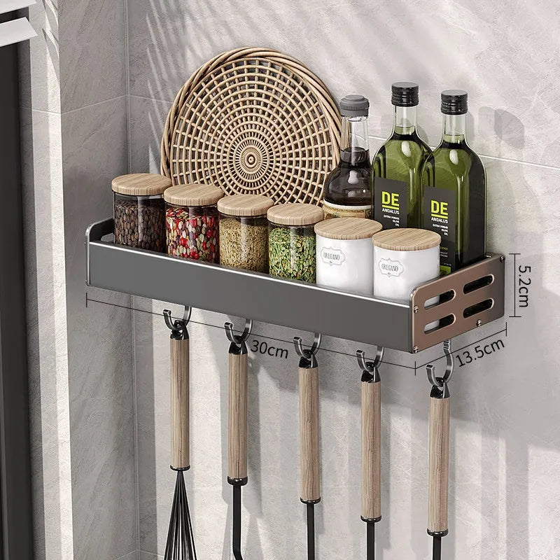 Kitchen Wall Rack Aluminium 50.0 cm Gunmetal Grey Drill Free Spice Storage Paper Towel Holder Organiser | Thomler