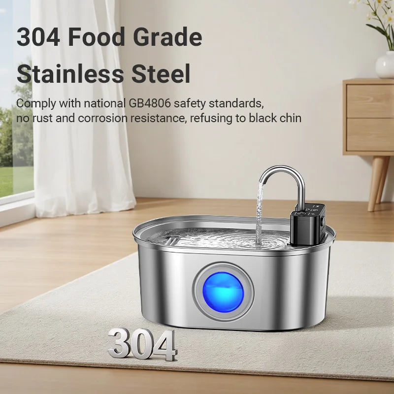 Rechargeable Motion-Sensing Pet Drinking Fountain – Stainless Steel Bowl with Filter System for Cats & Dogs – 3.2L Capacity – 4000mAh | Thomler