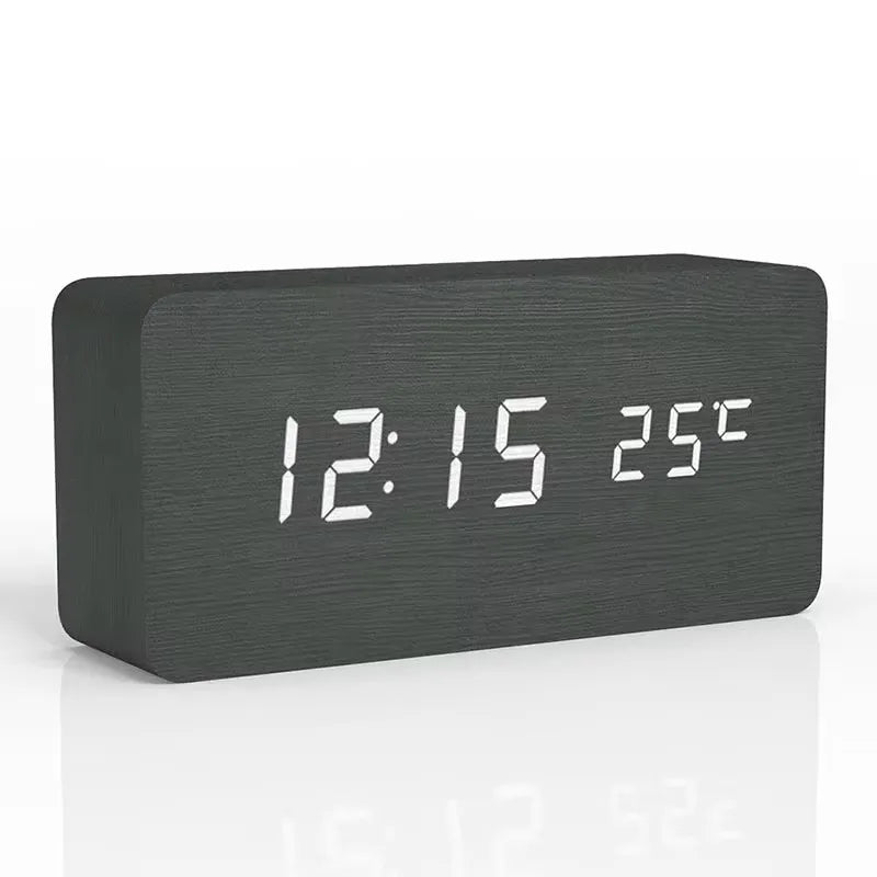 Alarm Clock Wood Look LED Display USB Powered Bedroom Desk Temperature Clock 12 24 Hour Adjustable Brightness Triple Alarm | Thomler