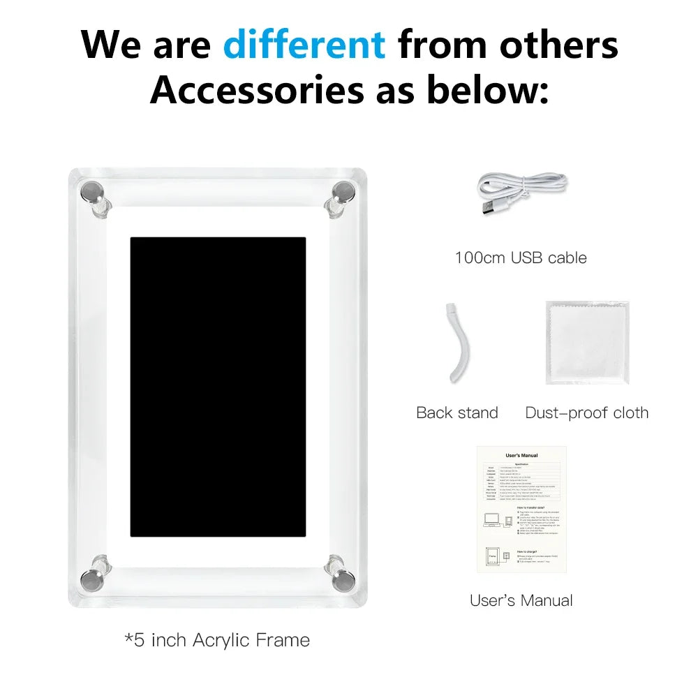 5-Inch IPS Digital Picture Frame with Rechargeable Battery | Tabletop Photo & Video Display for Desk & Home | HD Media Player with USB & | Thomler