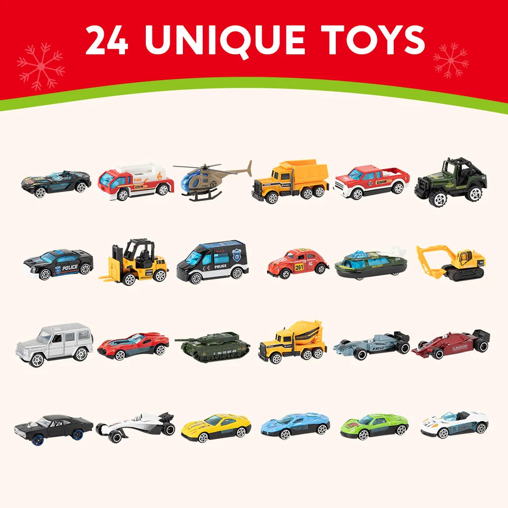 24-Day Holiday Countdown Calendar with Die-Cast Vehicles for Kids – Festive Surprise Toys Christmas Gift Set | Thomler