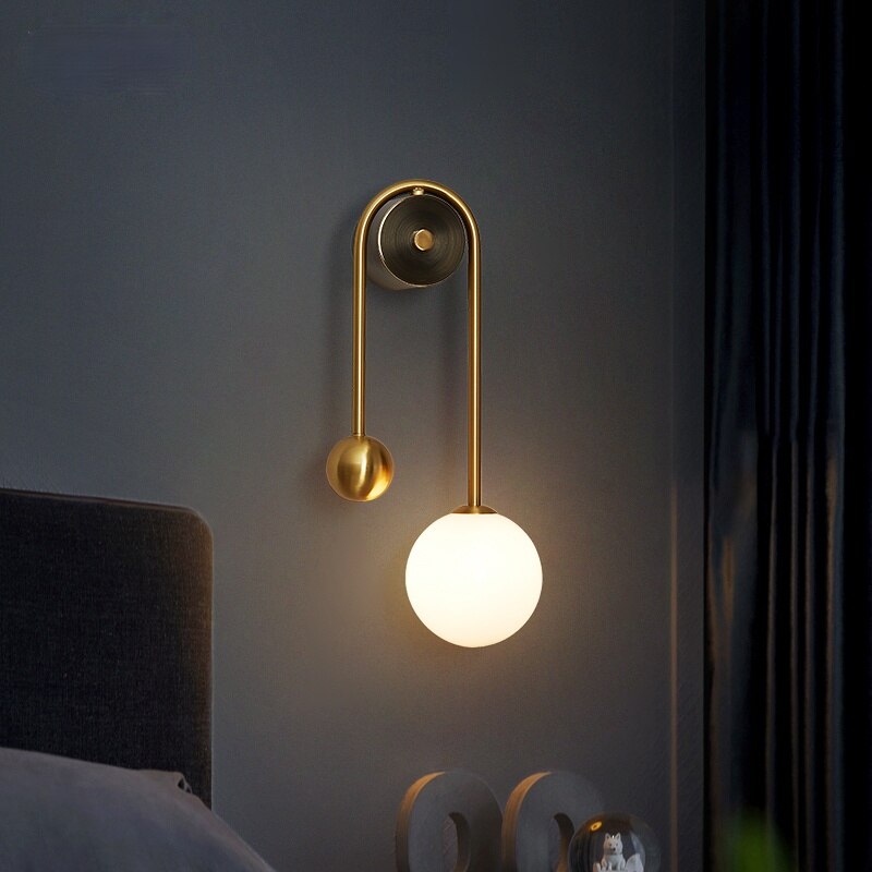 Glass Shade Wall Sconce Light with Brass-Finish Metal Frame for Hallway, Bedroom, Living Room & Bathroom Lighting | Thomler