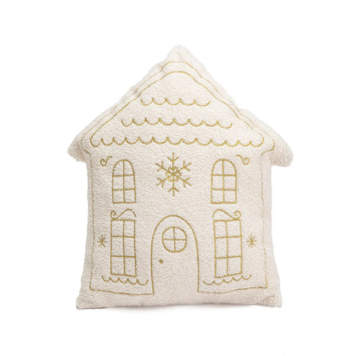 House-Shaped Decorative Throw Pillow with Gold Embroidery – Plush Tufted Accent Cushion for Living Room, Bedroom, Sofa – Festive Holiday | Thomler