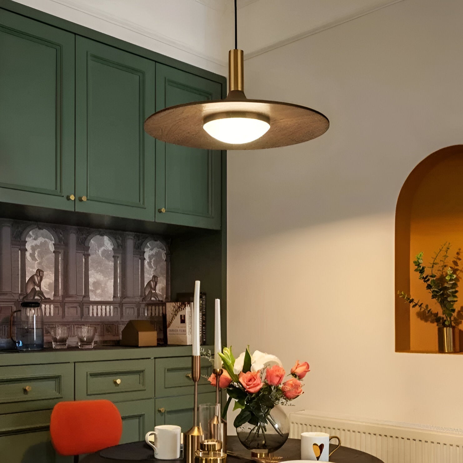 Pendant Light Iron Wood Finish 9.8 in 13.8 in Adjustable Dining Room Kitchen Island Hanging Ceiling Lamp Scandinavian | Thomler