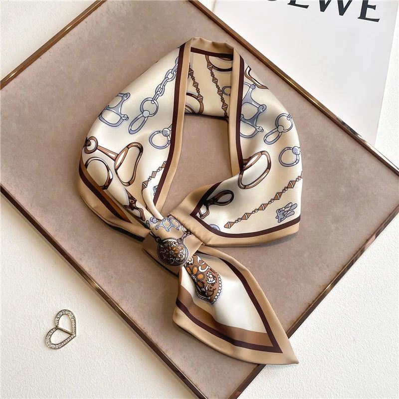 Equestrian Print Satin Neck Scarf Ribbon Bandana for Women Hair Tie Wrist Wrap Accessory for Fashion & Styling | Thomler