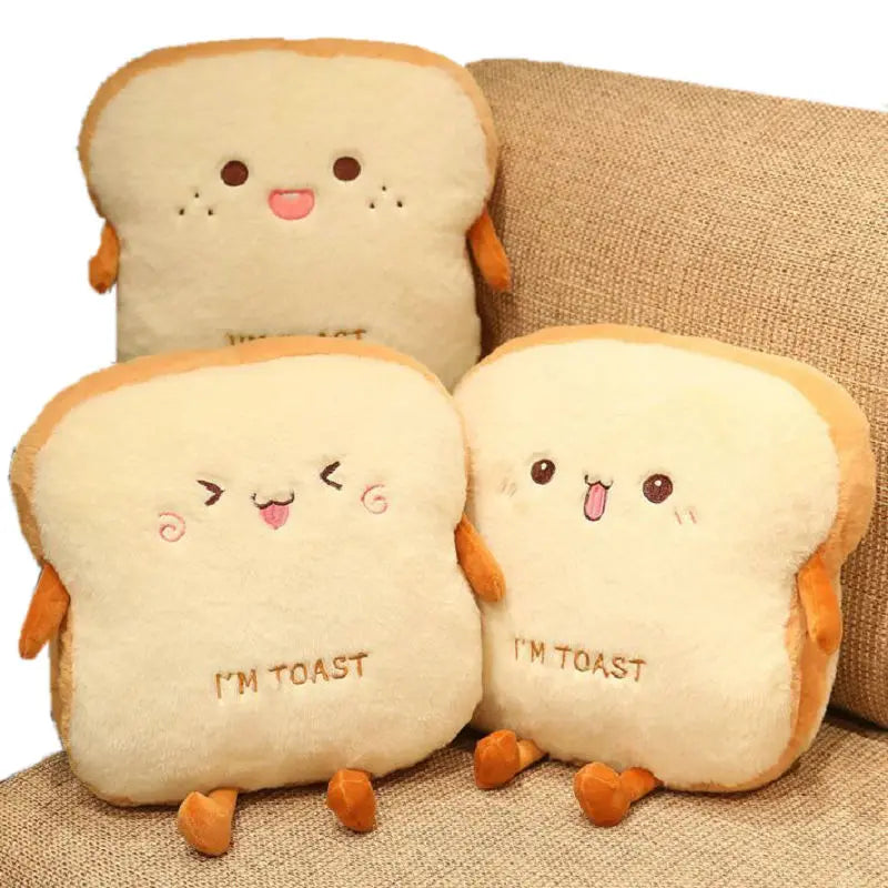 Soft Plush Toast Hand Warmer Pillow with Pocket – Cozy Stuffed Bread Cushion for Warmth & Comfort | Thomler