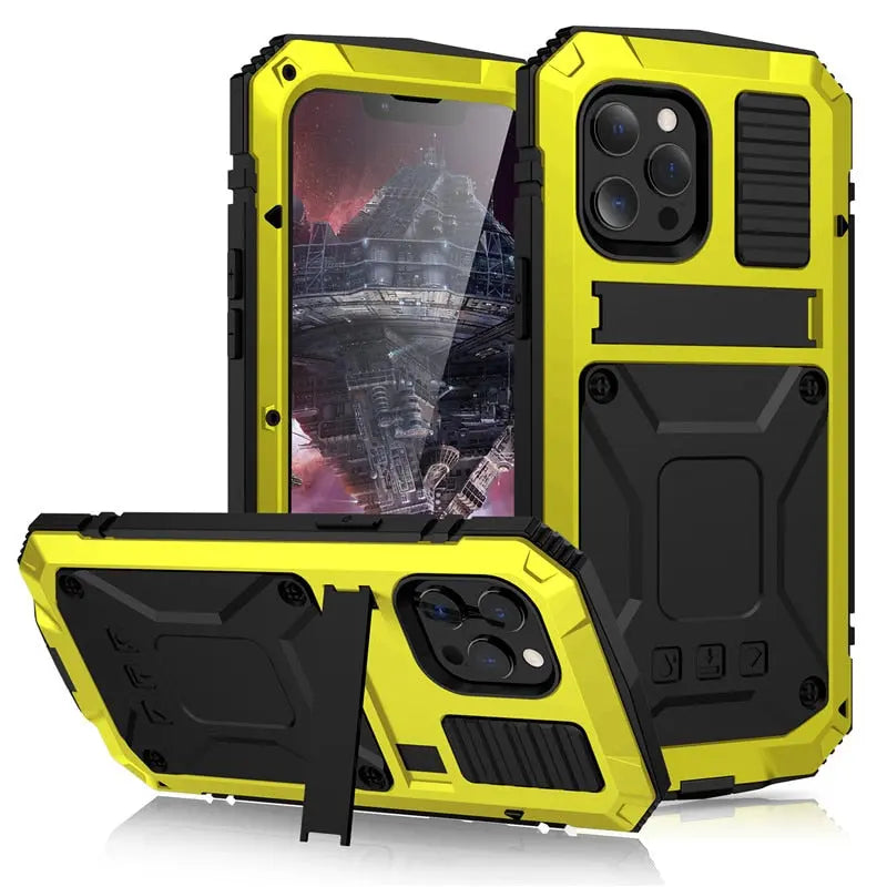 Heavy-Duty Metal Phone Case for iPhone 14, 13, 12, 11 – Full-Edge Protection with Raised Camera Guard & Tactile Grip | Thomler
