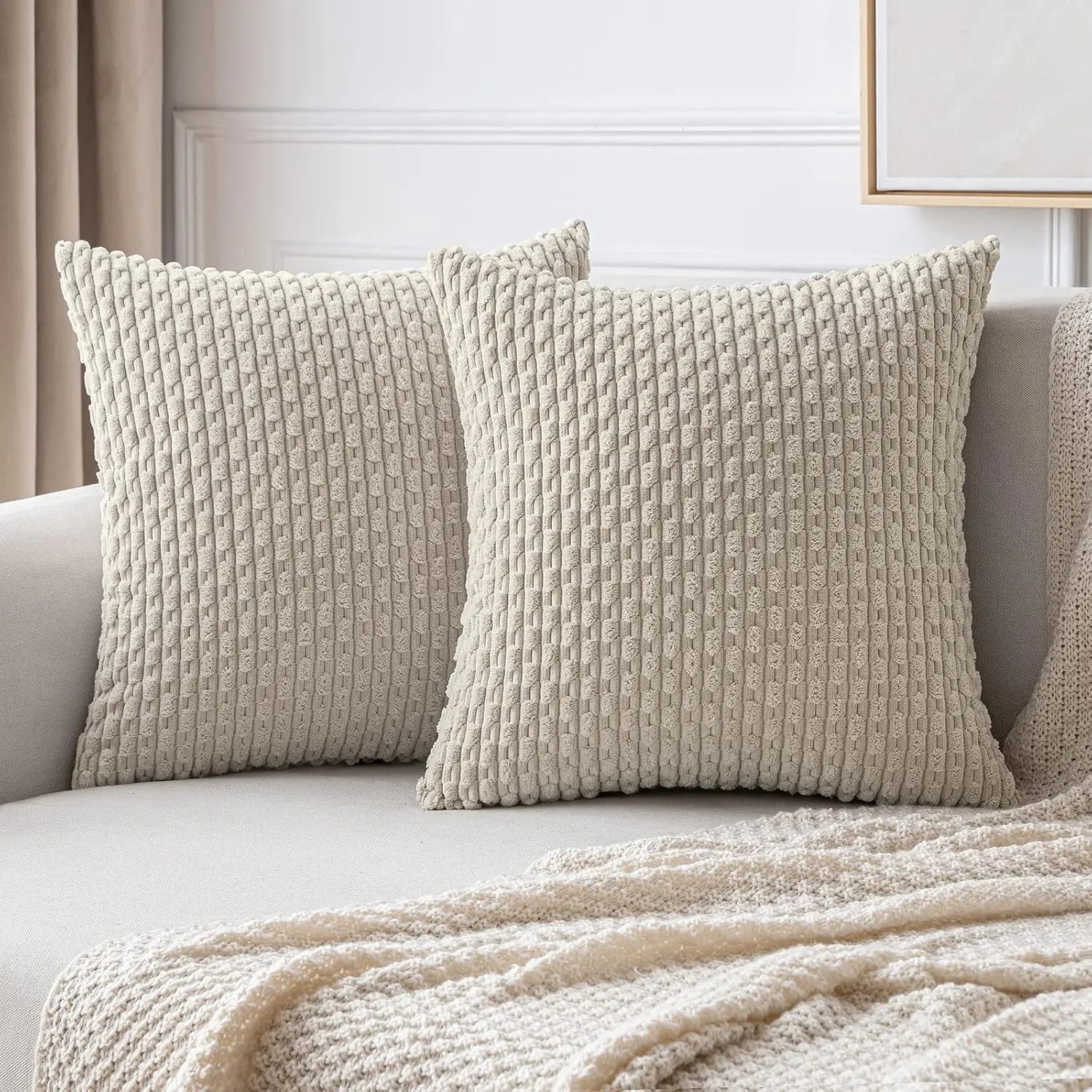 Cushion Cover Corduroy Polyester Cotton 45.0 cm x 45.0 cm Living Room Sofa Ribbed Decorative Scatter Pillow Cover | Thomler