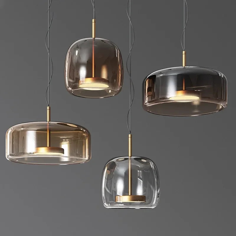 Glass Globe Hanging Fixture Adjustable Ceiling Light for Kitchen Island Dining Room Living Space | Amber Clear Gray in 6 10 or 14 Inch Diame | Thomler
