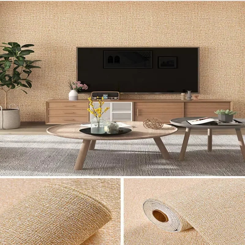 Wallpaper Linen Texture 50.0 cm Peel Stick 3D Wall Panel Living Room Bedroom Moisture Resistant Self Adhesive Covering | Thomler
