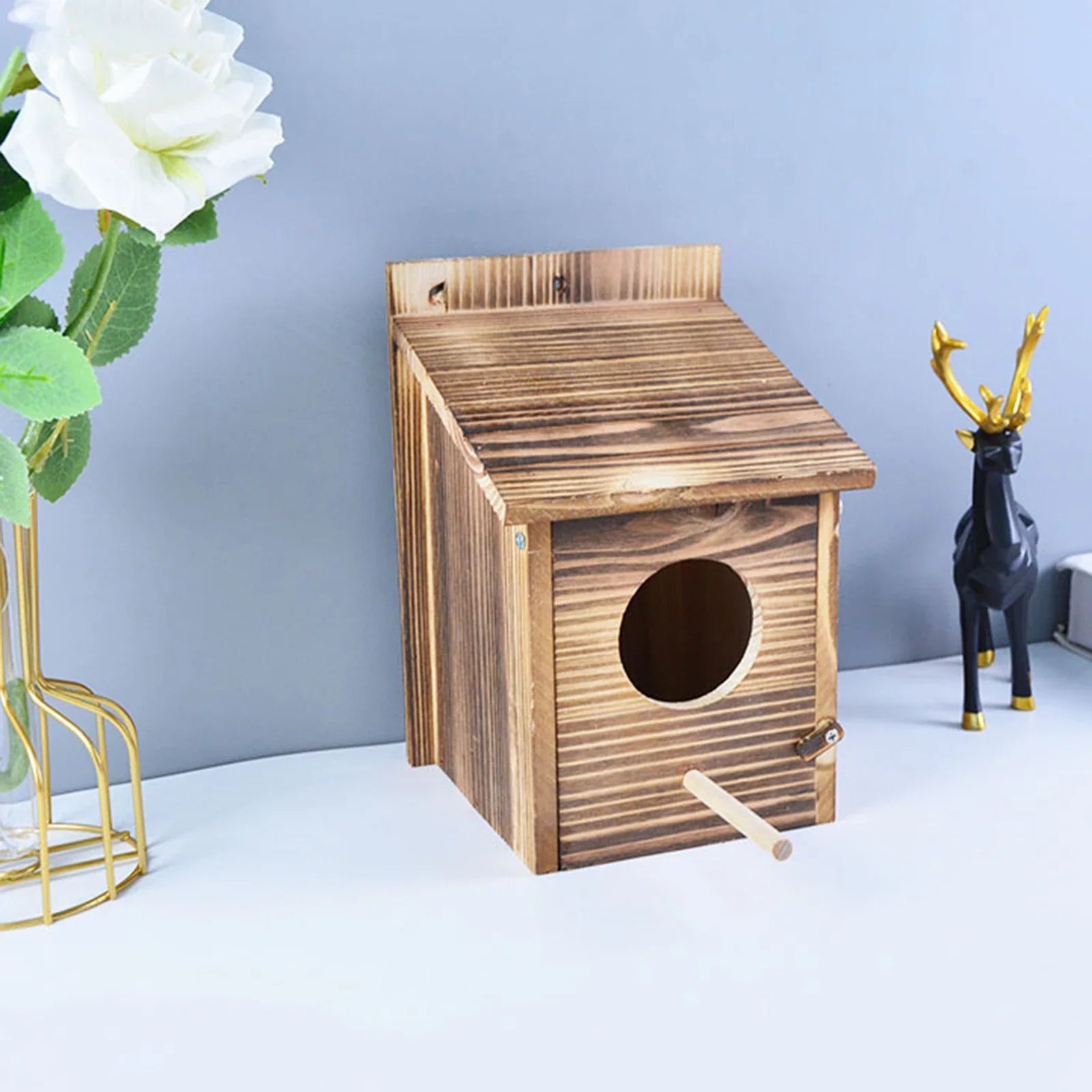 Birdhouse Natural Wood 22.0 cm Outdoor Garden Nesting Box Hanging Bird Shelter With Cleaning Door | Thomler