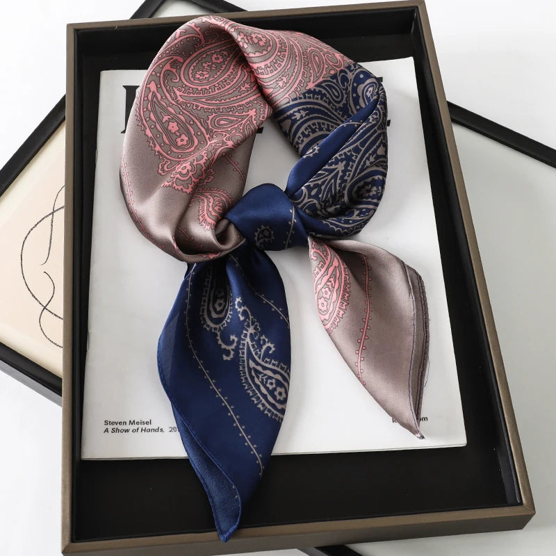 Printed Satin Square Neckerchief for Women 27.5×27.5 in Versatile Head Wrap Neck Tie Hair Ribbon Fashion Accessory | Thomler