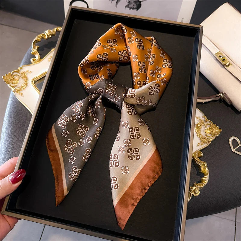 Printed Satin Square Neckerchief for Women 27.5×27.5 in Versatile Head Wrap Neck Tie Hair Ribbon Fashion Accessory | Thomler
