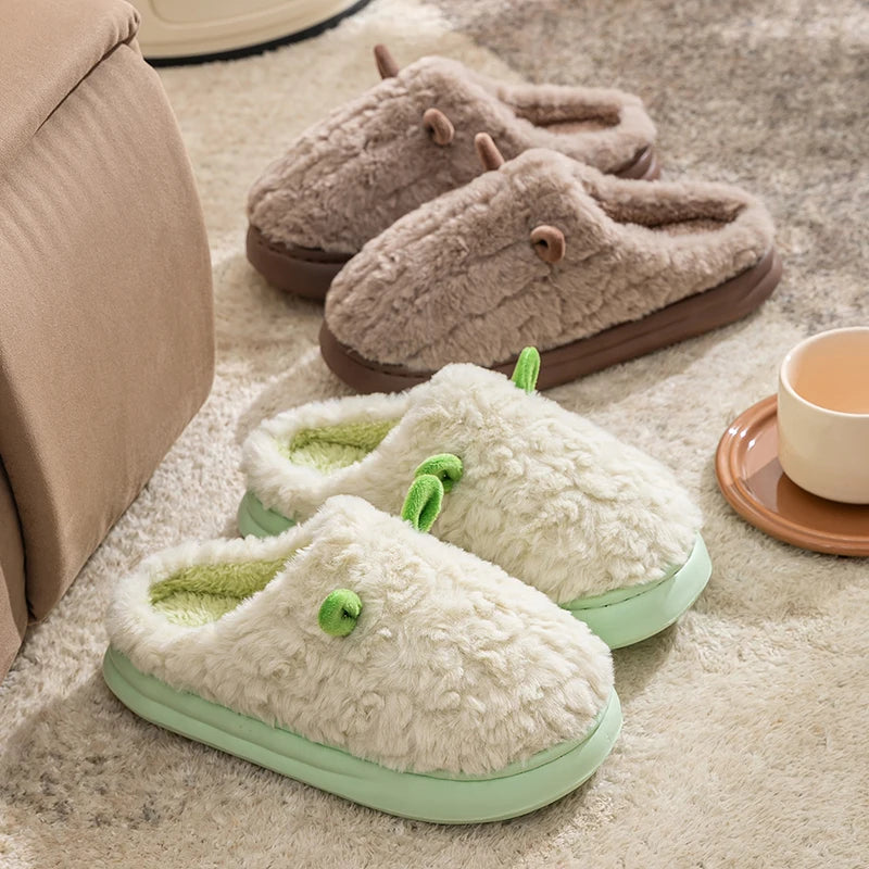 Plush Closed-Toe House Slippers with Thick Cushioned Sole – Cartoon Character Indoor Footwear for Men & Women | Thomler