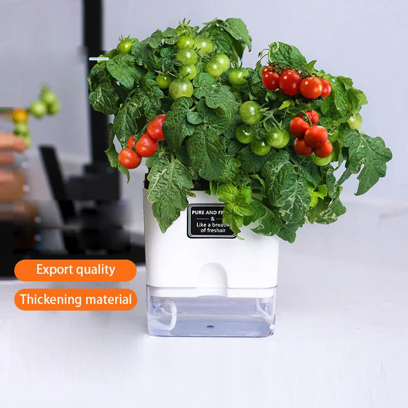 Flower Pot Self Watering PP AS Plastic 25.0 cm White Indoor Herb Planter Hydroponic Windowsill Office Container | Thomler
