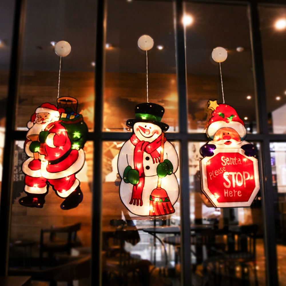 Battery-Operated LED Window Hanging Decoration with Flash & Steady Modes – Holiday-Themed Silhouettes for Christmas Displays, Easy | Thomler