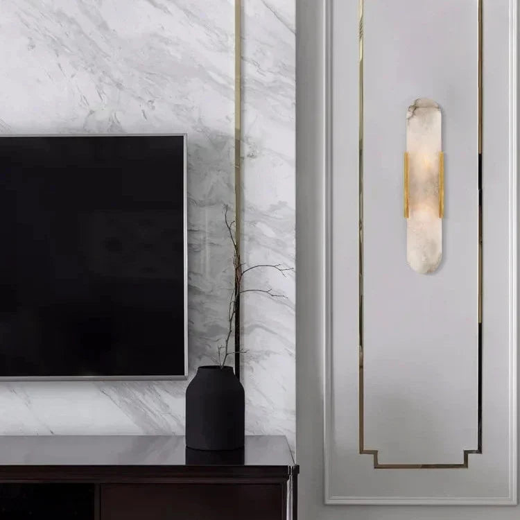 Natural Stone & Iron Wall Light Fixture for Bedroom, Hallway & Living Room – Modern Downlight Sconce | Thomler
