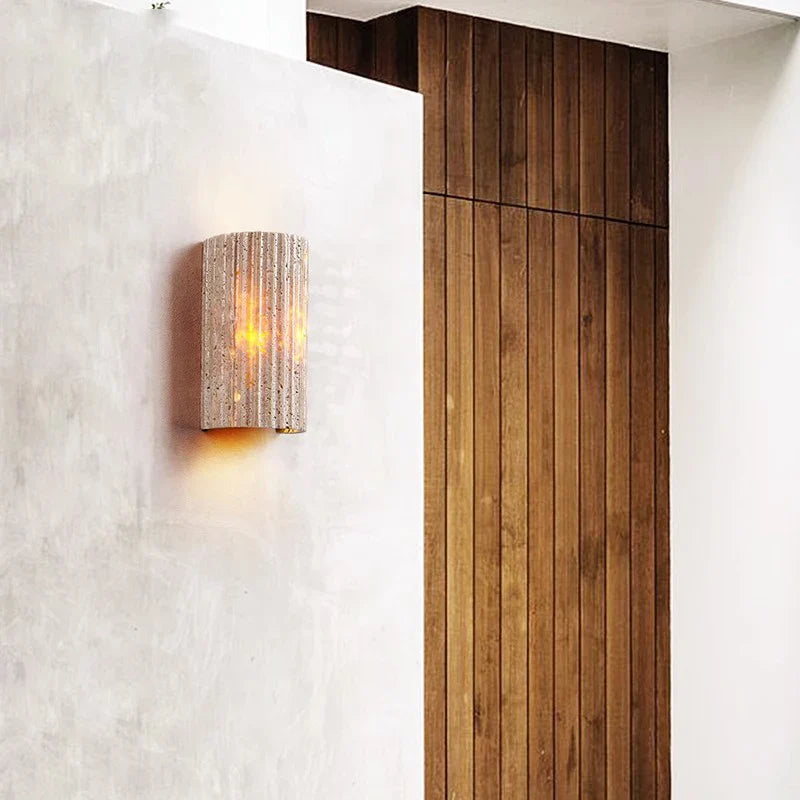 Wall Lamp Travertine Stone 6.5 in Up Down Outdoor Indoor Garden Patio Sconce Ambient Lighting Fixture | Thomler