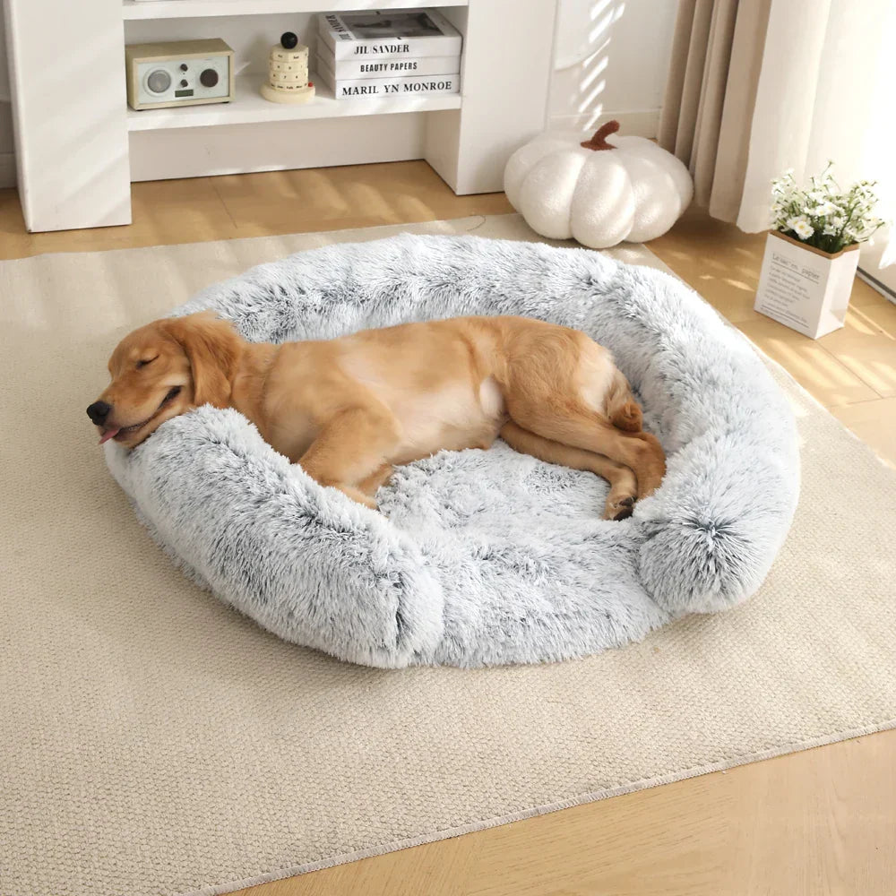 Round Semi-Open Pet Bed with Plush Cushion & Non-Slip Base – Machine Washable Cover – 4 Sizes | Thomler